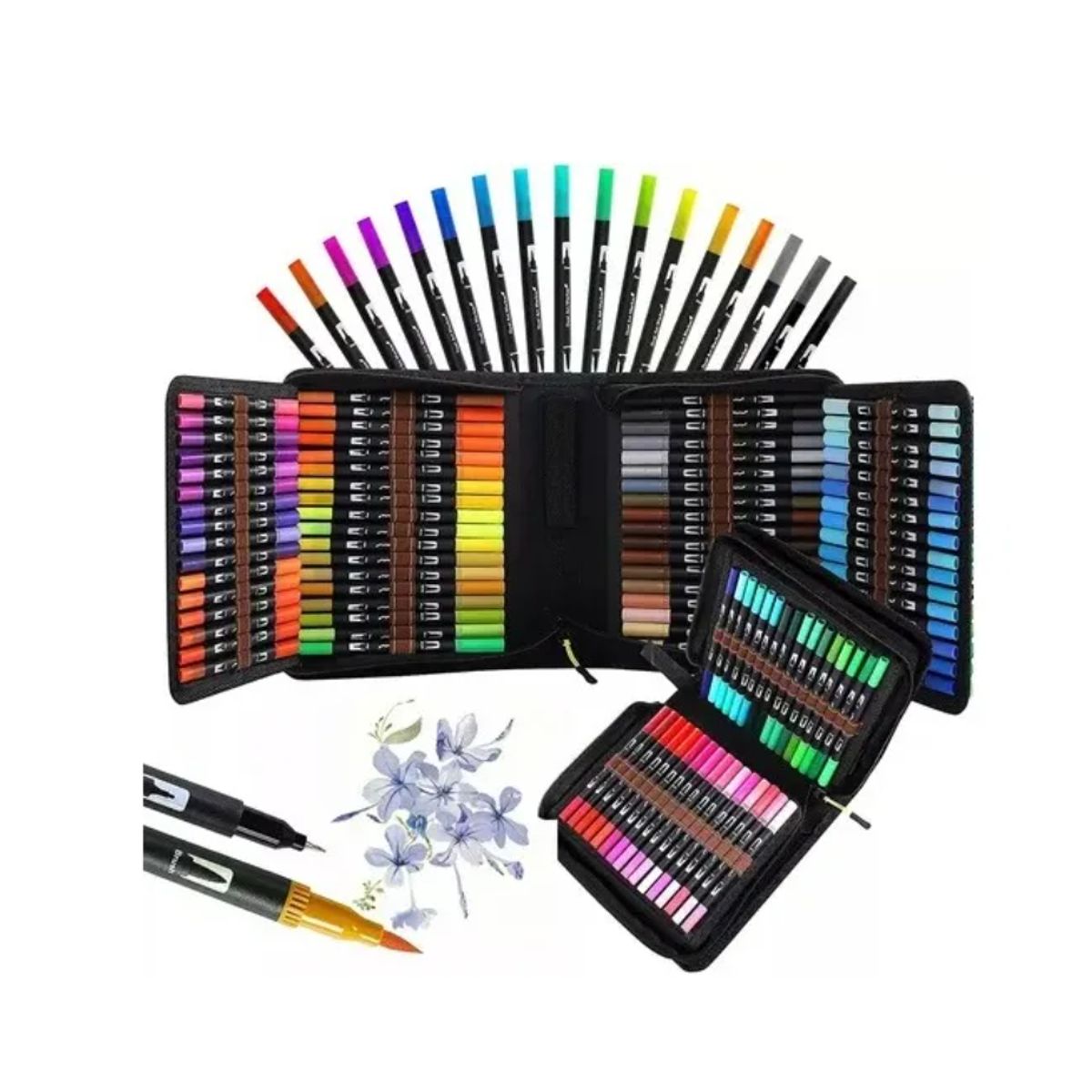 GENERICO - Estuche 100 Marcadores Doble Punta Plumón Pincel