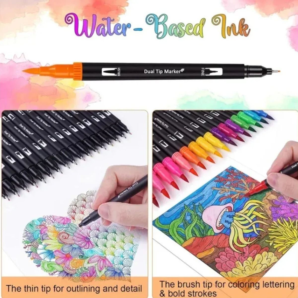 GENERICO - Estuche 100 Marcadores Doble Punta Plumón Pincel
