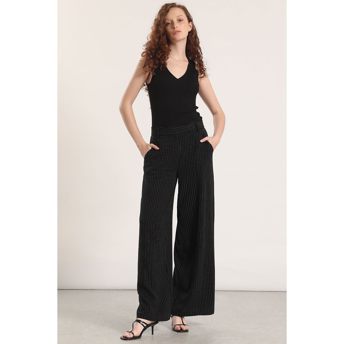 LIOLA - Pantalón ancho lino liola mujer negro