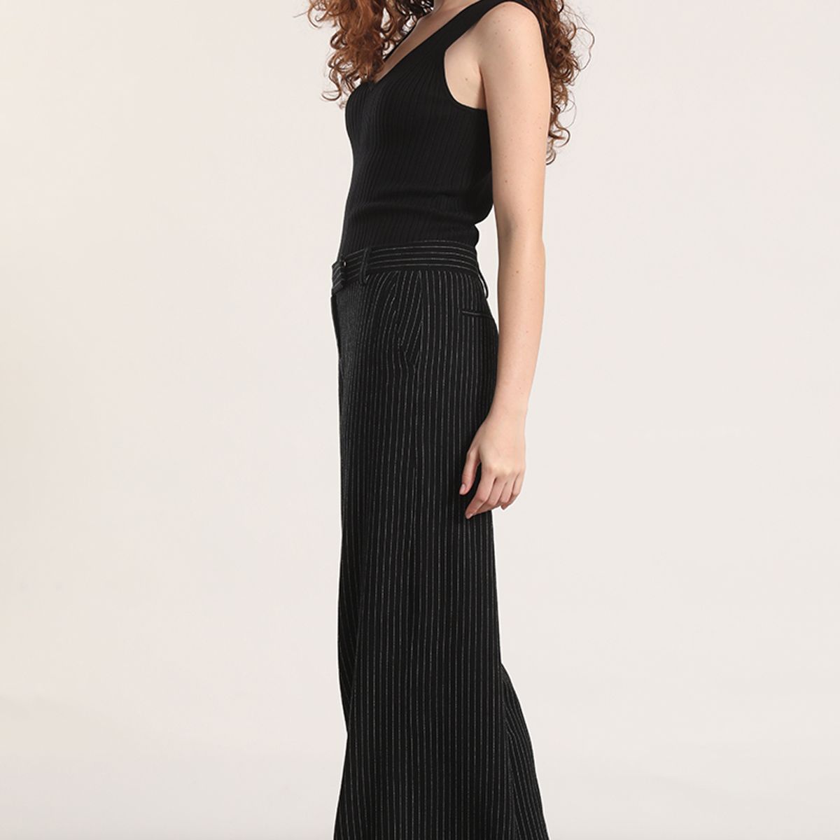 LIOLA - Pantalón ancho lino liola mujer negro