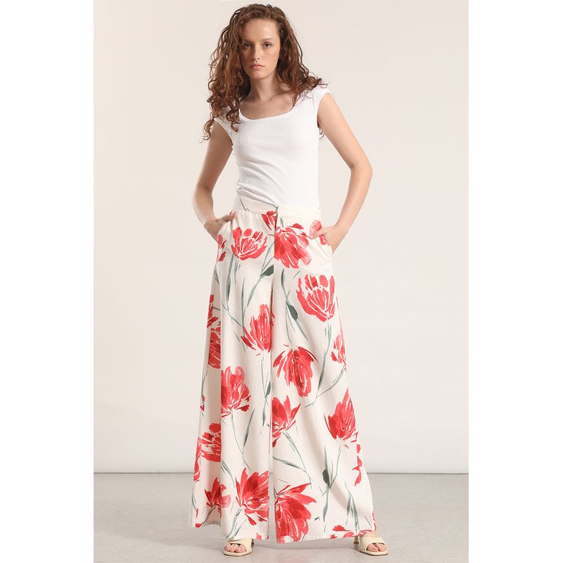 LIOLA - Pantalón palazzo lino liola mujer estampado