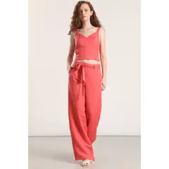 LIOLA - Pantalón ancho lino mujer coral