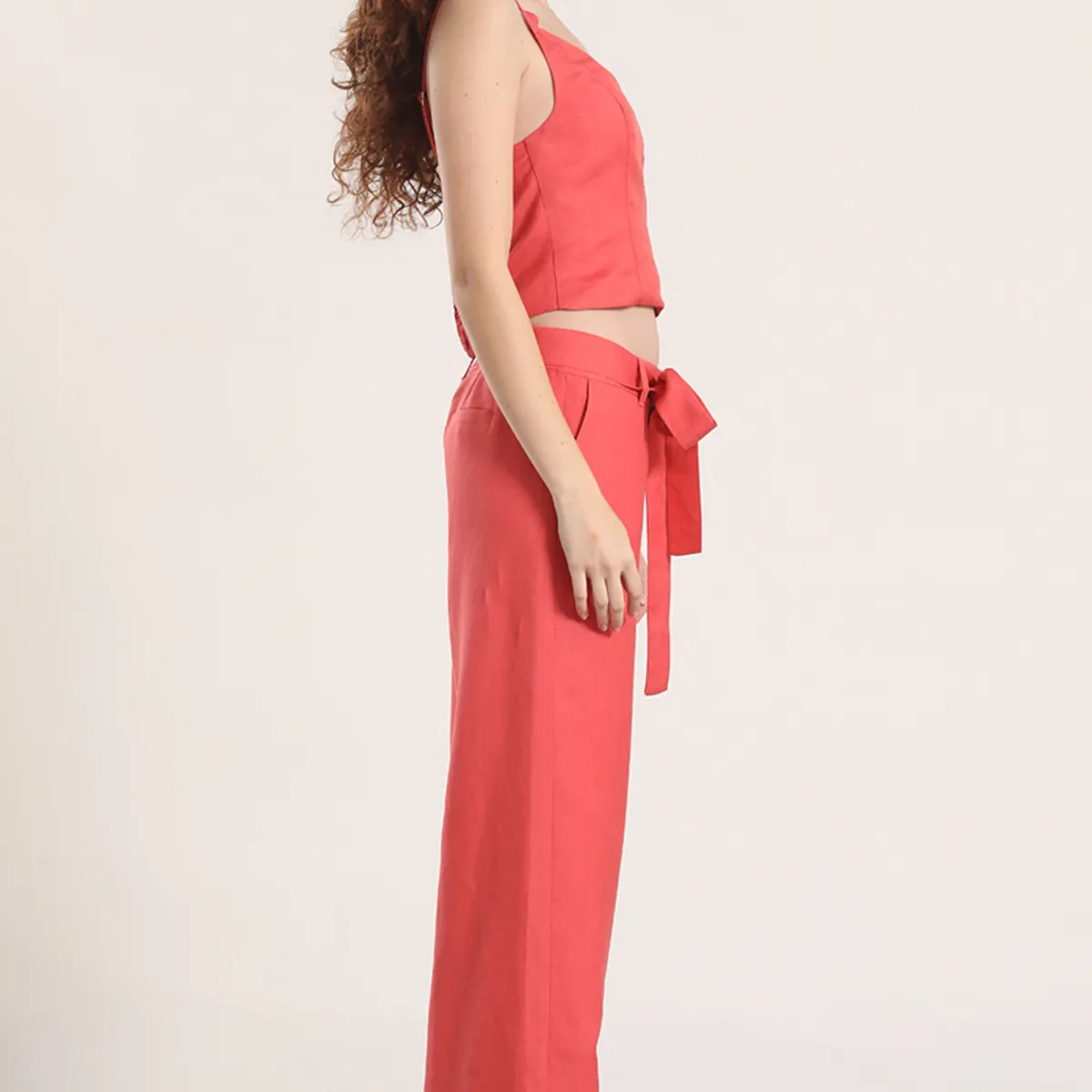 LIOLA - Pantalón ancho lino liola mujer coral