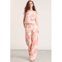 Pantalón ancho lino estampado mujer naranjo