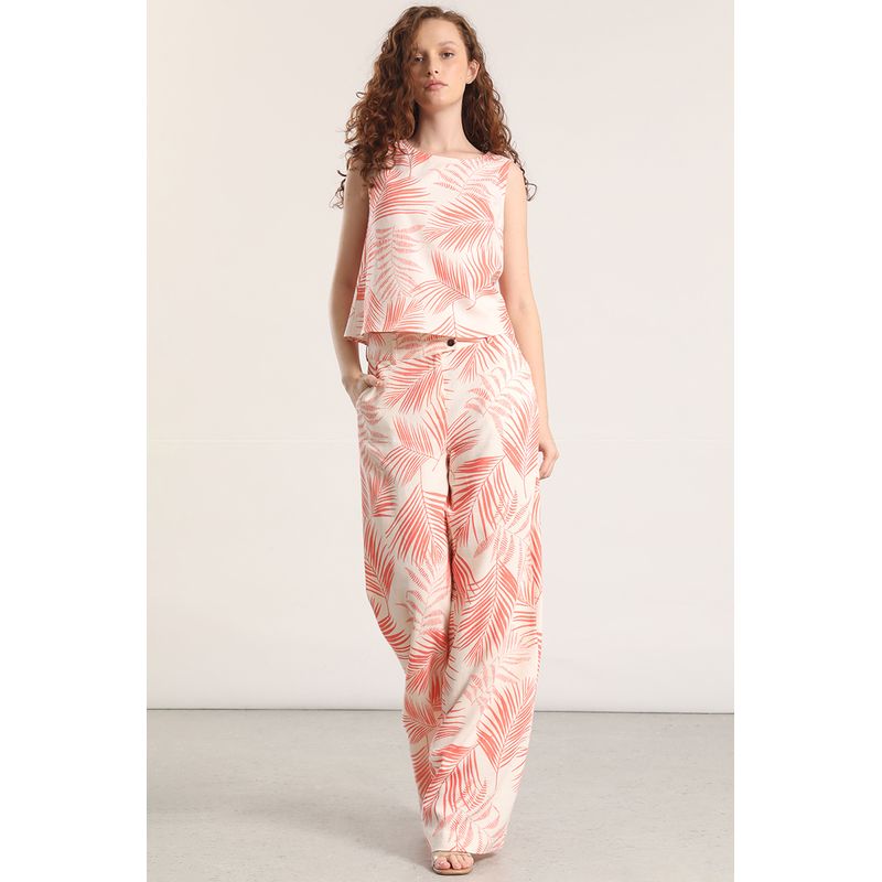 LIOLA - Pantalón ancho lino estampado liola mujer naranjo