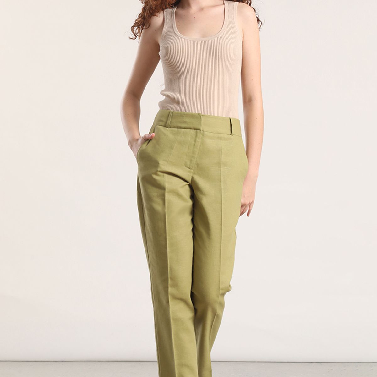 LIOLA - Pantalón sastre lino liola verde