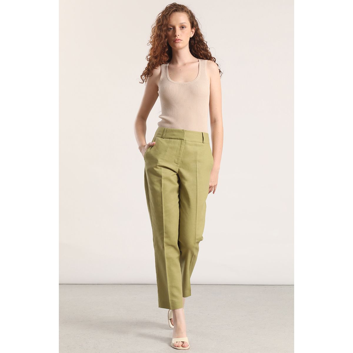 LIOLA - Pantalón sastre lino liola verde