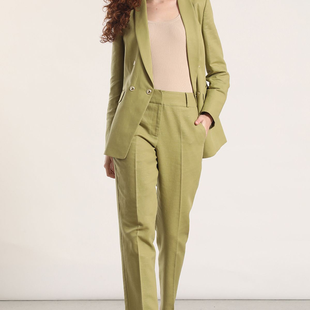 LIOLA - Pantalón sastre lino liola verde