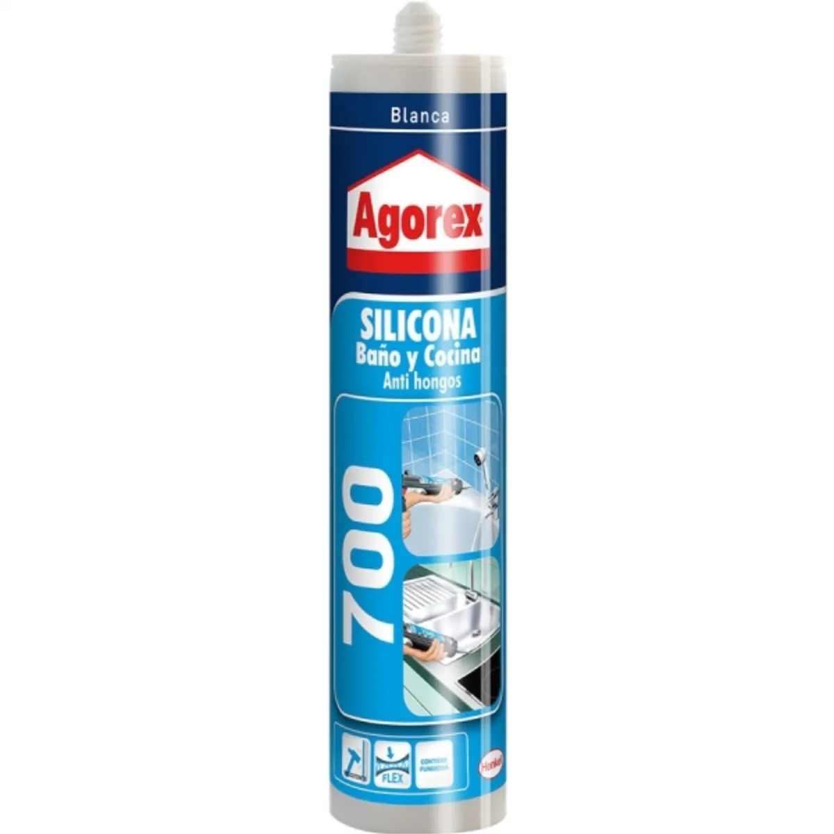 AGOREX - Silicona antihongo para baño y cocina Elasto-700 transparente 300 ml