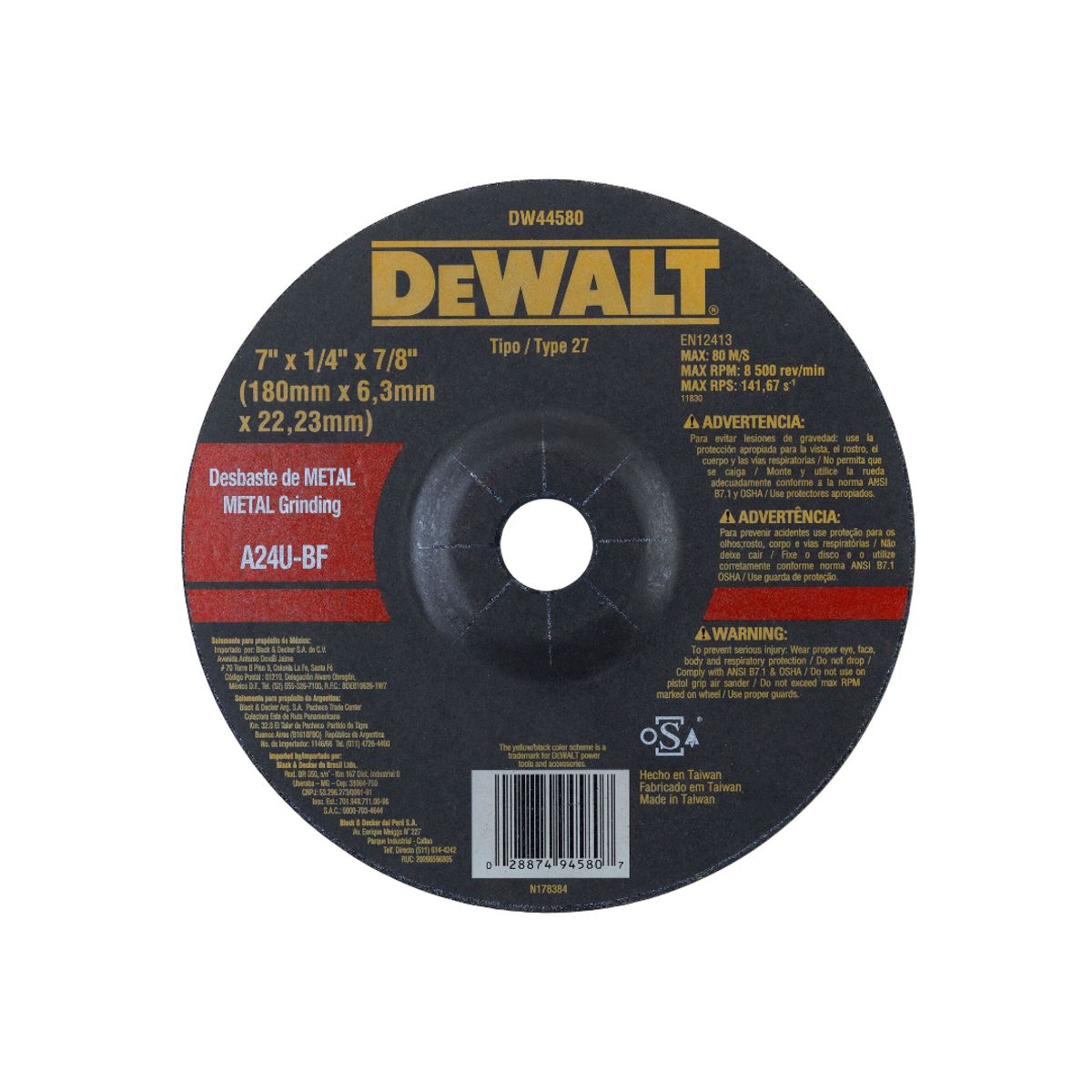 DEWALT - Pack 5 Discos De Desbaste Metal 7''x6,3x22,23mm - Dewalt Negro