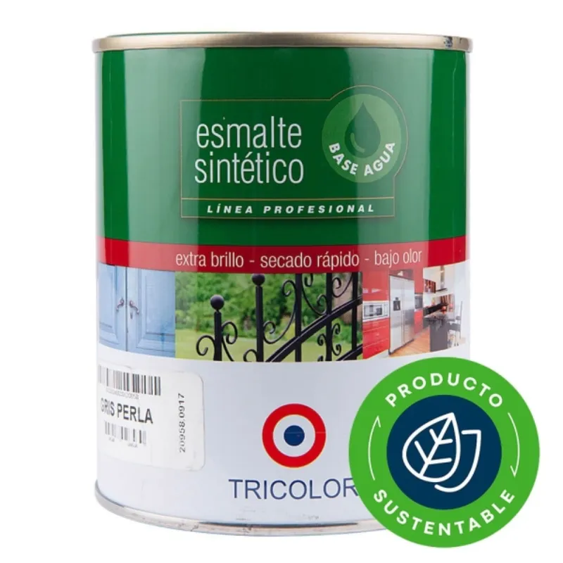 TRICOLOR - Esmalte sintético base agua gris perla 1/4 gal