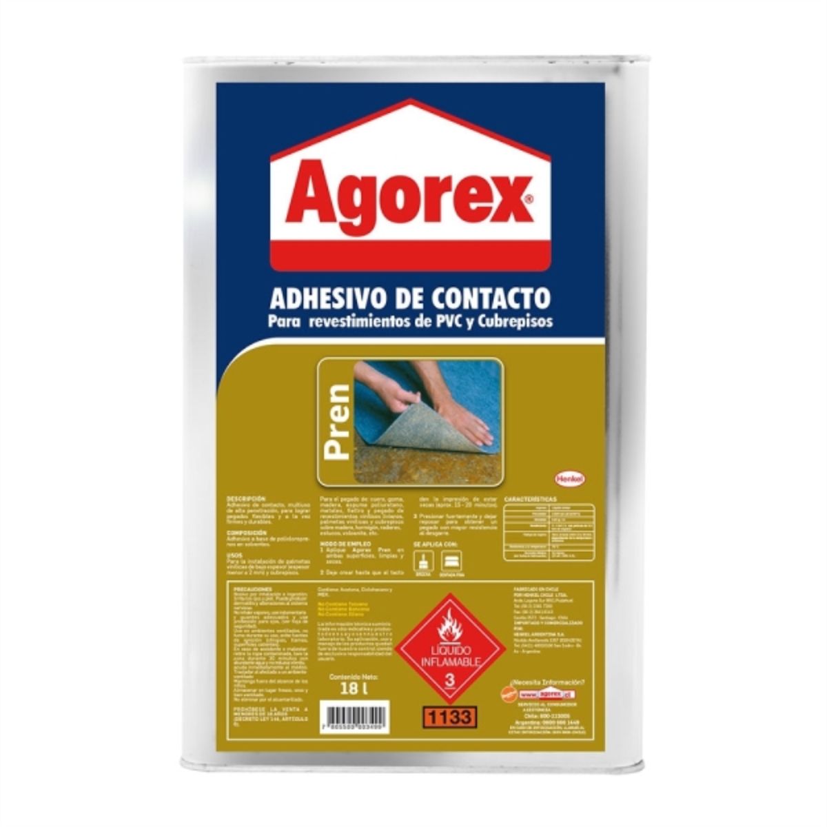 Adhesivo de contacto pren 18 lt, marca AGOREX - Foto Principal