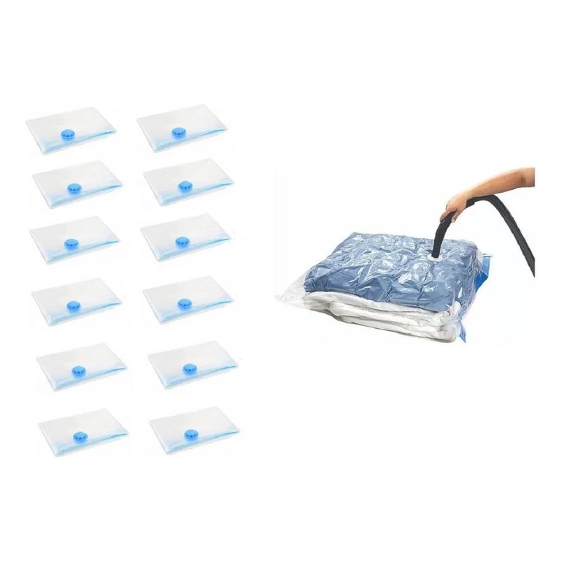 GENERICO - Pack 12 Bolsas Al Vacío Casa Compresión De Ropa 80 X110