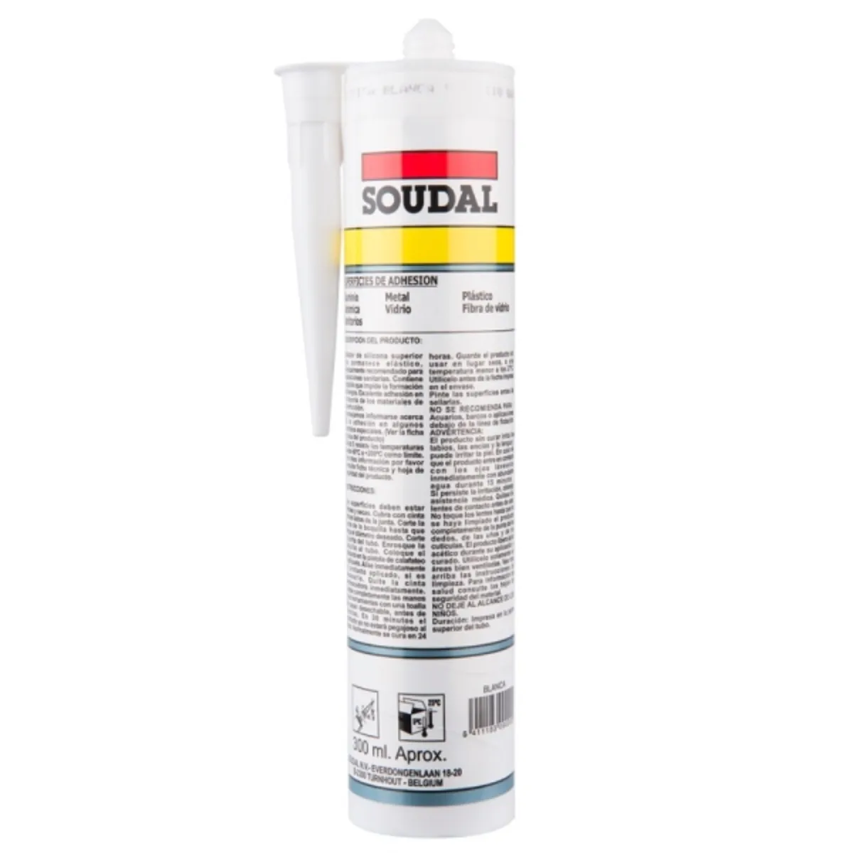 SOUDAL - Silicona antihongo para baño y cocina blanca 300 ml