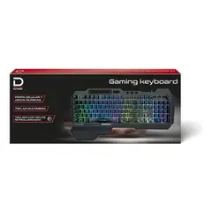 DATACOM - Teclado Gaming Retroiluminado Con Portacelular Y Apoya Muñec