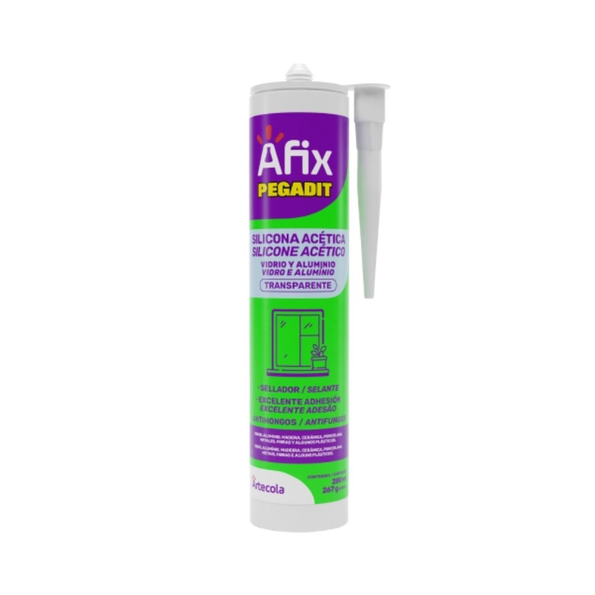 AFIX - Silicona vidrio y aluminio transparente 280 ml