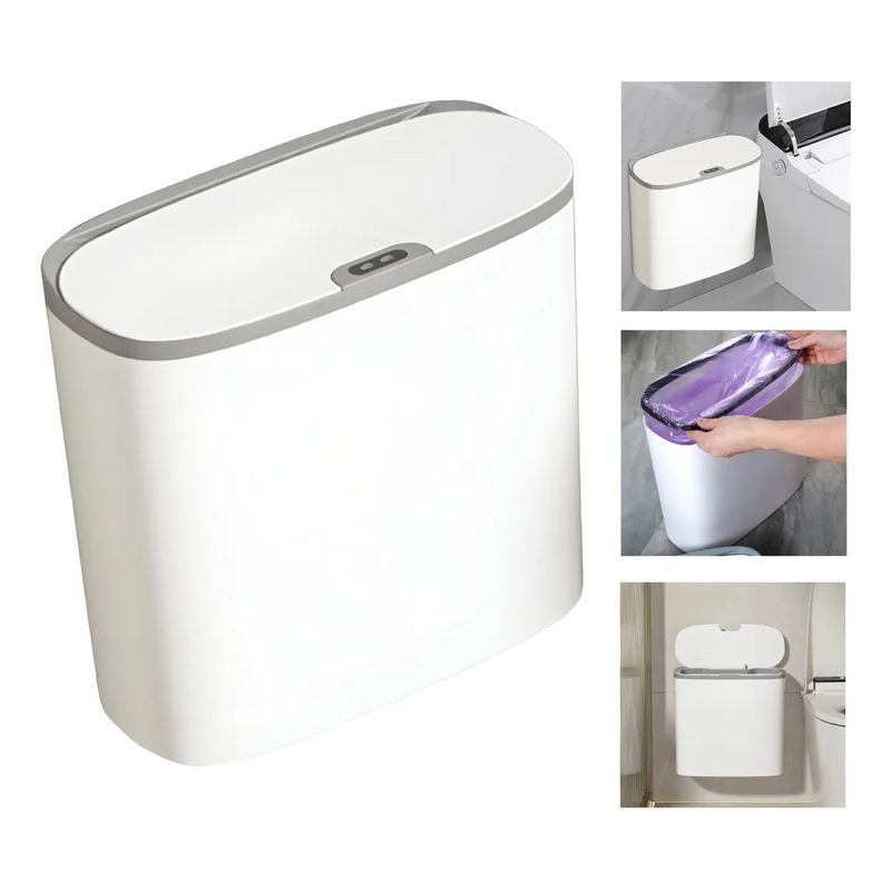 GENERICO - Basurero Inteligente Con Sensor 14L Para Hogar Blanco y Gris