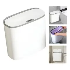 GENERICO - Basurero Inteligente Con Sensor 14L Para Hogar Blanco y Gris