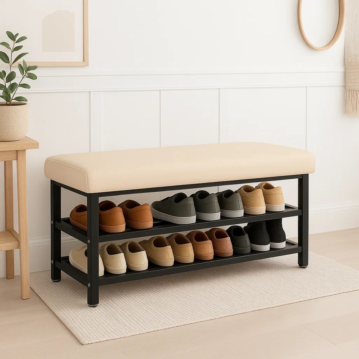 PANDALINO - Banqueta Zapatero Carey - Asiento Acolchado - Mueble Multifuncional