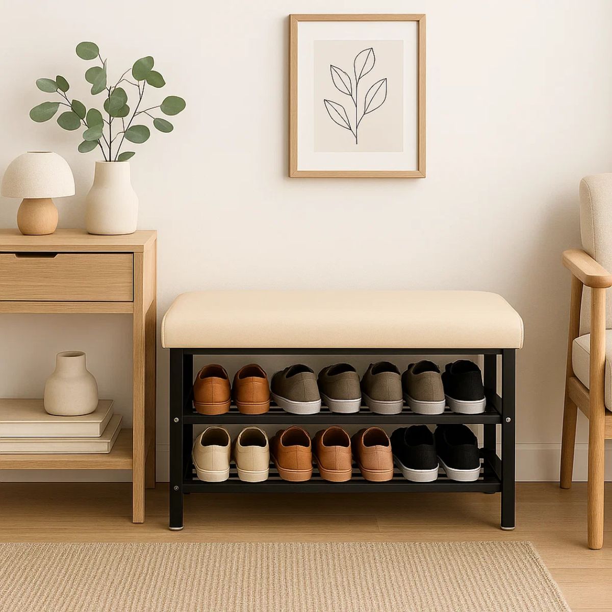 PANDALINO - Banqueta Zapatero Carey - Asiento Acolchado - Mueble Multifuncional