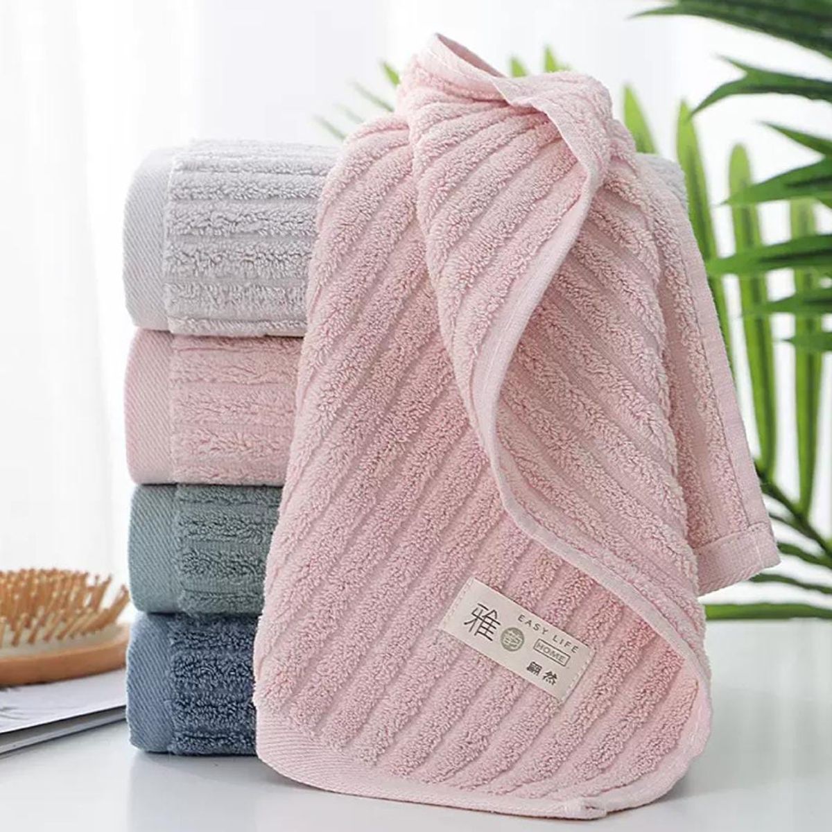 HOMEY - Pack De 4 Toallas De Microfibra Diseño De Lineas, 75x35cm Multicolor