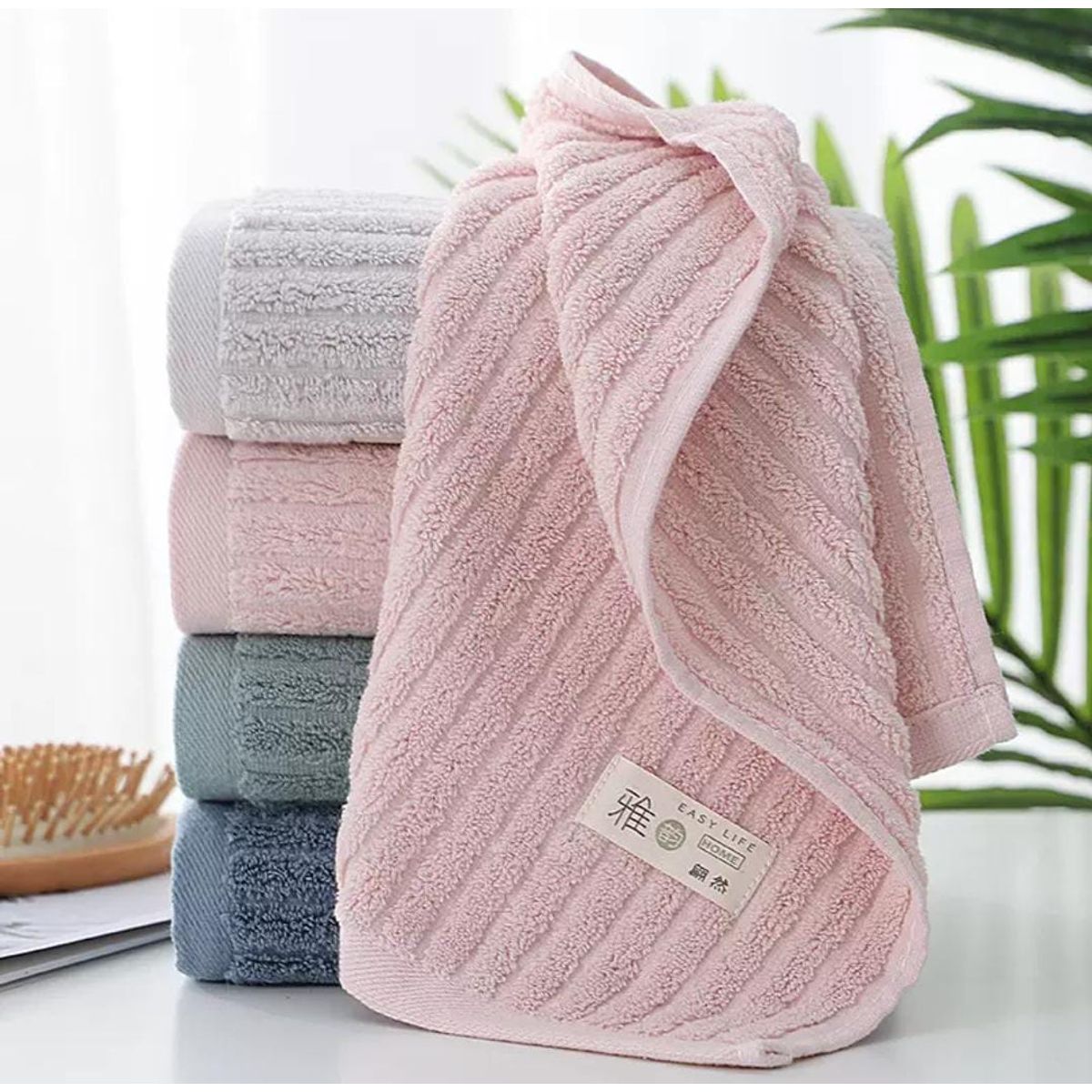 HOMEY - Pack De 4 Toallas De Microfibra Diseño De Lineas, 75x35cm Multicolor