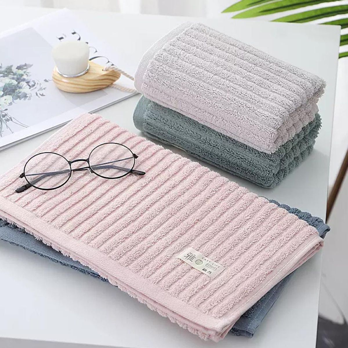 HOMEY - Pack De 4 Toallas De Microfibra Diseño De Lineas, 75x35cm Multicolor