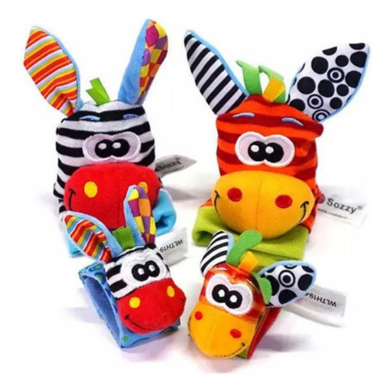 GENERICO - Set Estimulación Sonajeros Bebé 2 Calcetines + 2 Muñequeras