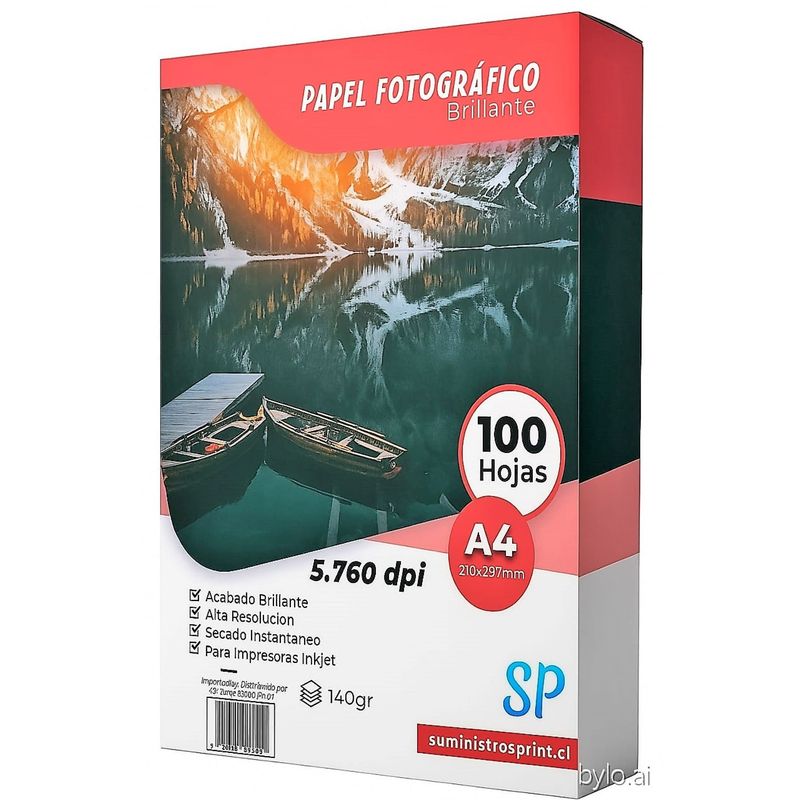 GENERICO - Papel Fotográfico A4 Glossy 140 g Alto Brillo X 100 Hojas