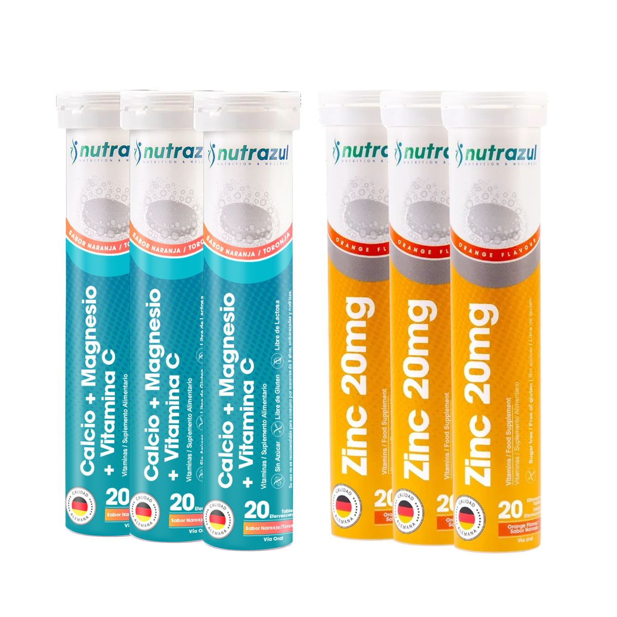 NUTRAZUL - CALCIO -MAGNESIO + ZINC 20MG - NUTRAZUL PACK 6 UNIDADES.