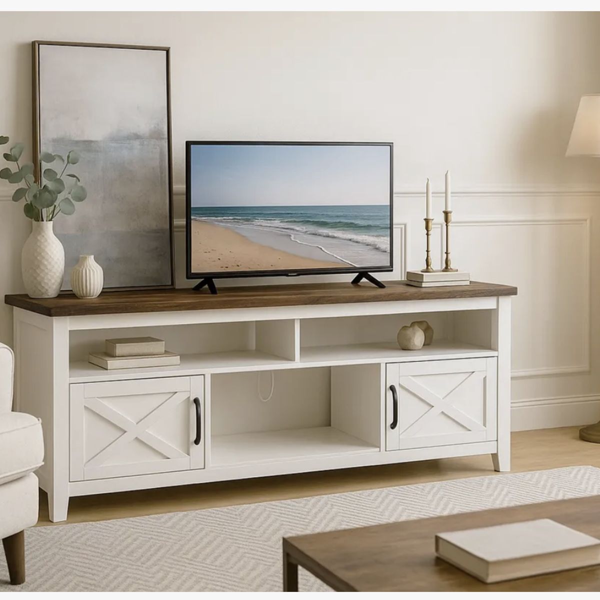 HOMER DESIGN - Rack Tv 150x40x66cm 2 Puerta Con Enchufe Estilo Europeo