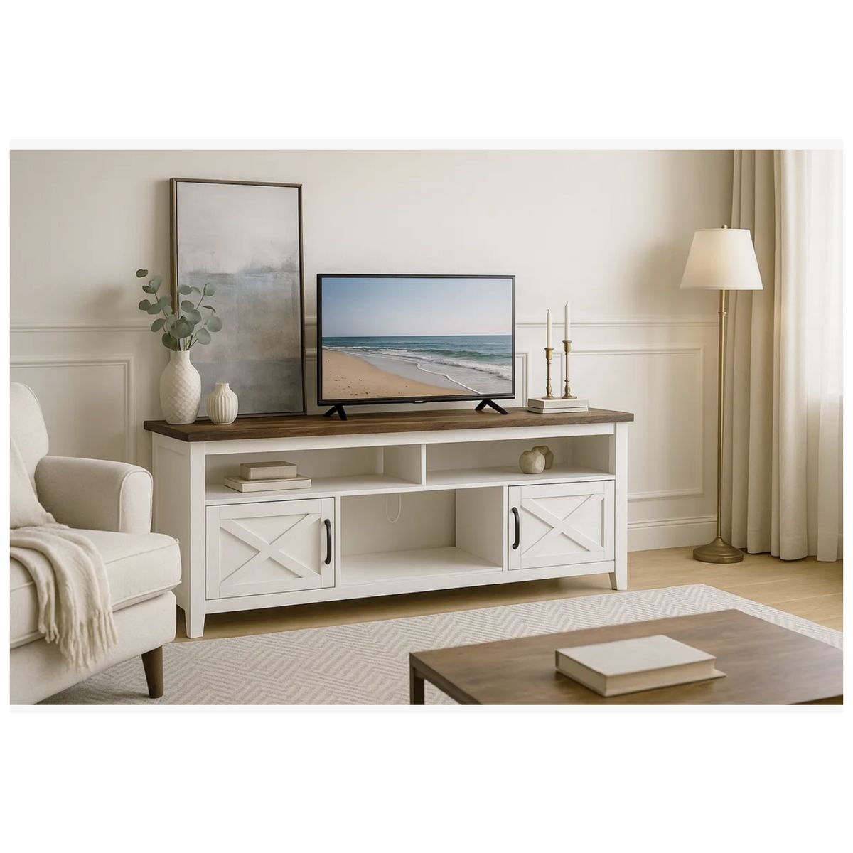 HOMER DESIGN - Rack Tv 150x40x66cm 2 Puerta Con Enchufe Estilo Europeo