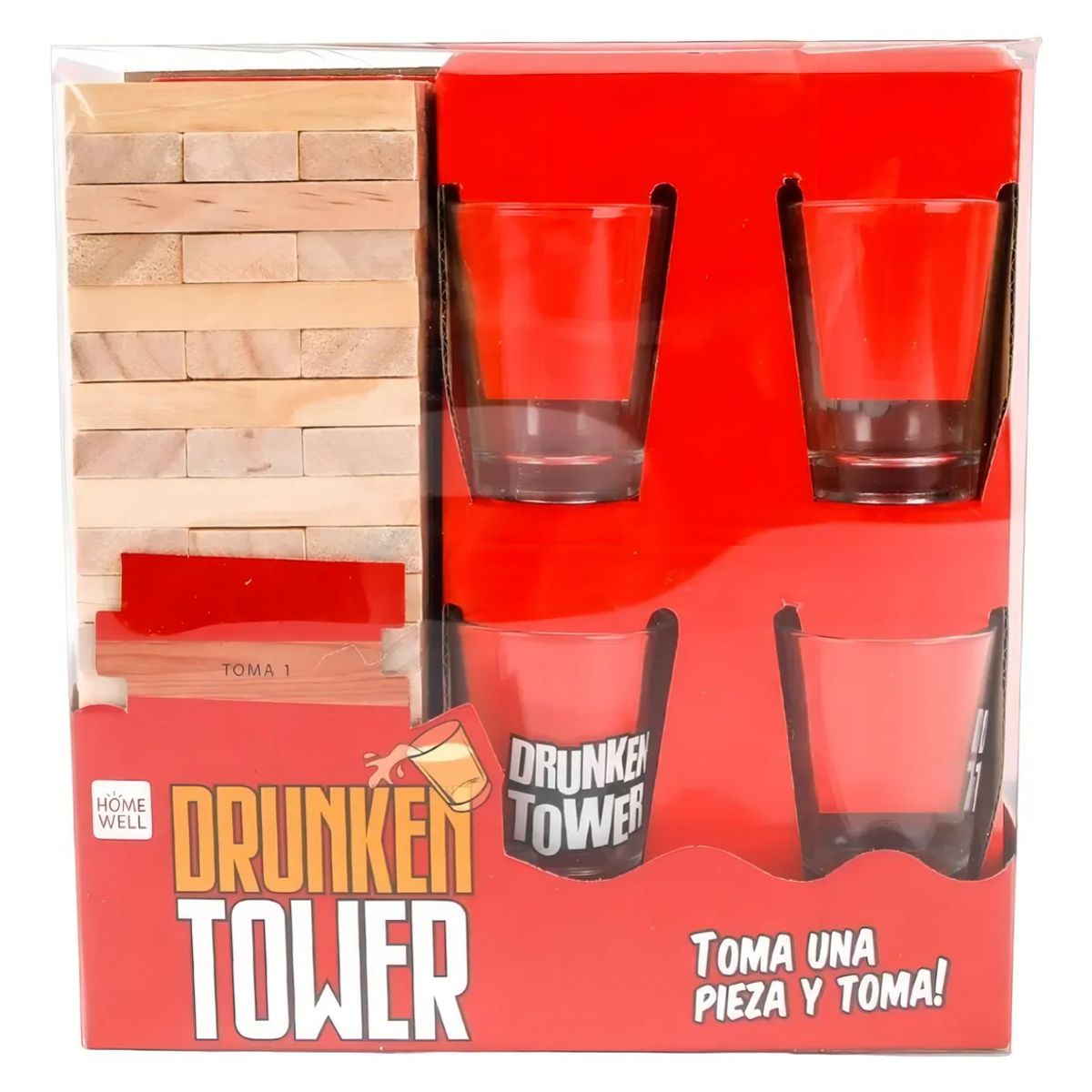 GENERICO - Juego Jenga Trago Drunken Tower + 4 Vasos Shots Mesa