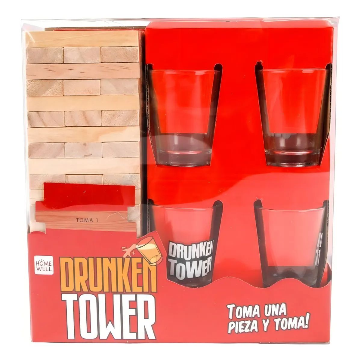 GENERICO - Juego Jenga Trago Drunken Tower + 4 Vasos Shots Mesa