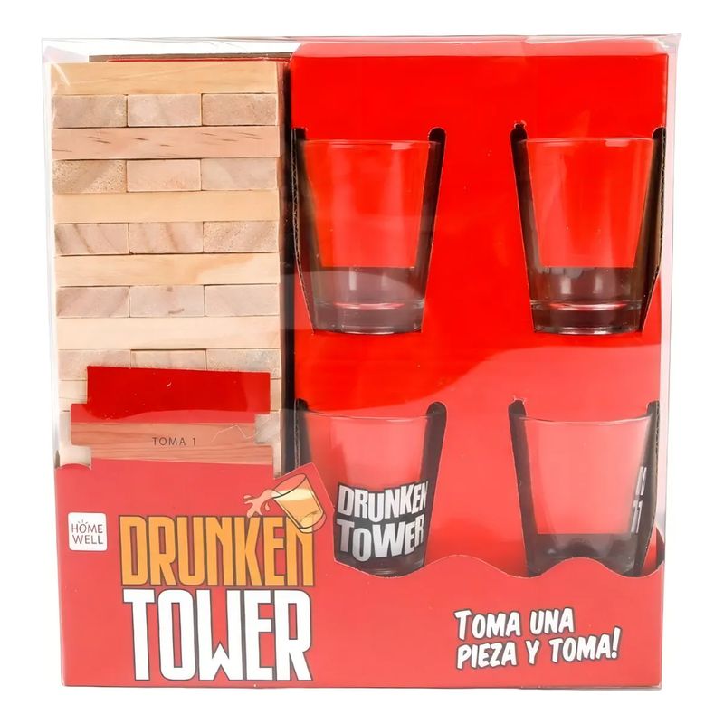 GENERICO - Juego Jenga Trago Drunken Tower + 4 Vasos Shots Mesa