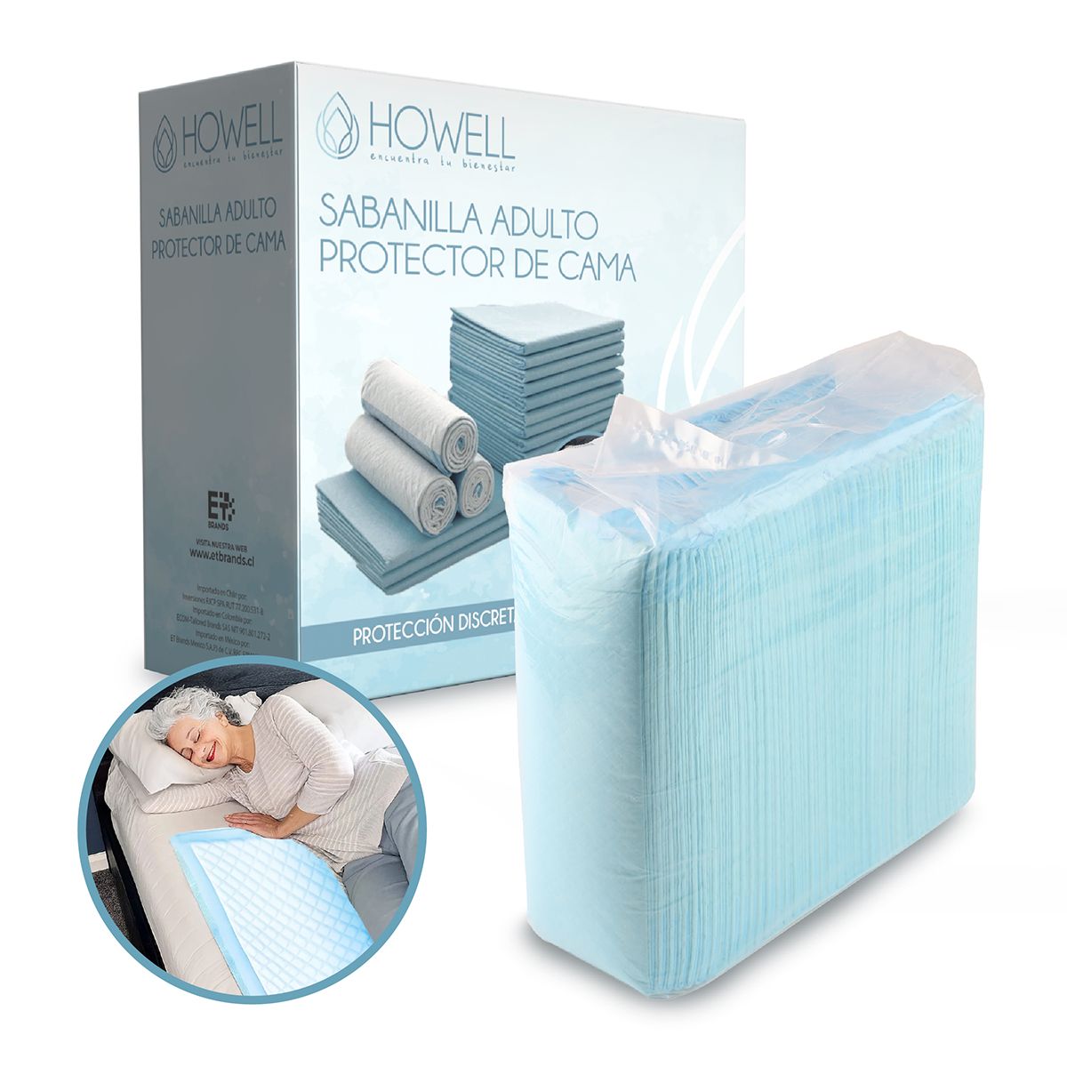 HOWELL - Pañales Sabanillas Adulto Howell Protector Cama Desechable 90x60cm 40U