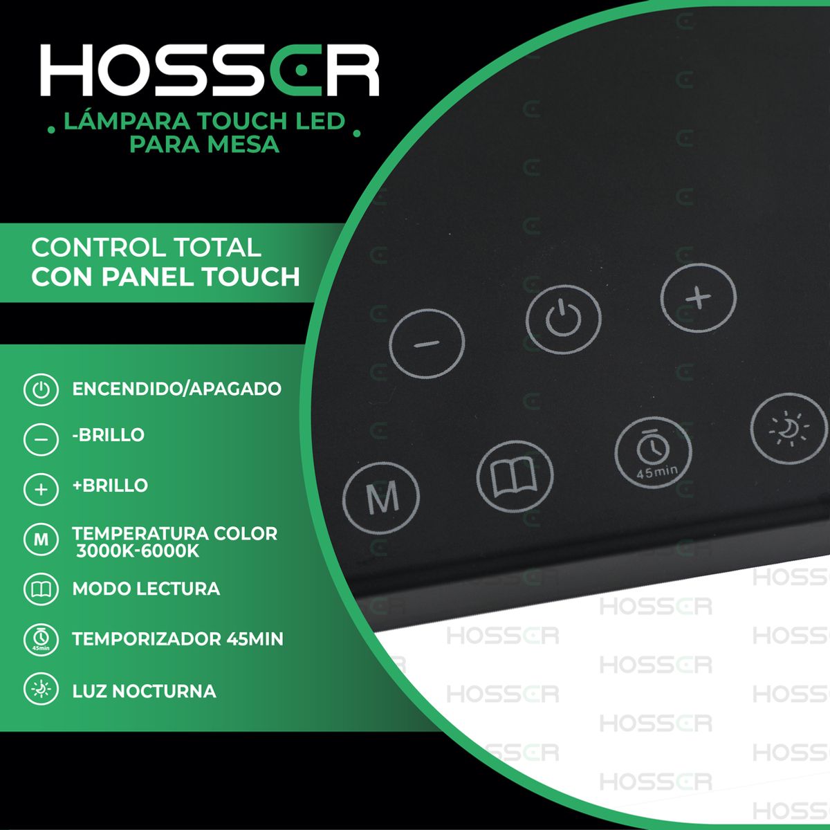 HOSSER - Lampara Inteligente Led Hosser Touch 3 Tonos Escritorio Luz Lectura