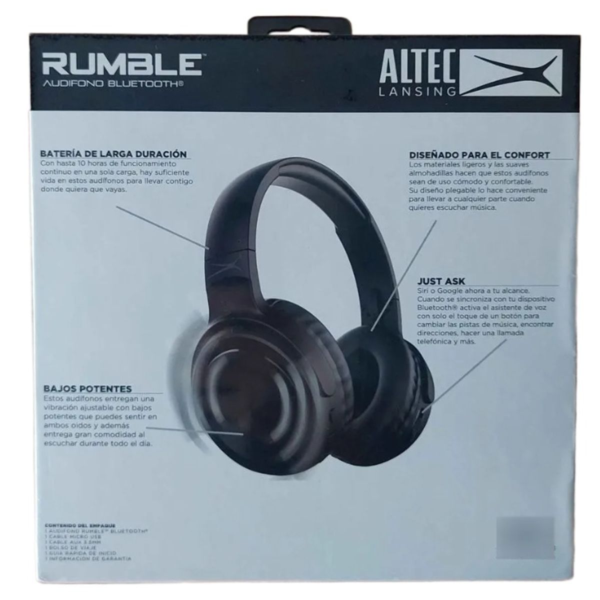 ALTEC LANSING - Audífonos Bluetooth Altec Rumble, 10 Horas, Asistente De Voz Negro