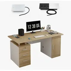 HOMER DESIGN - Escritorio 140cm Enchufe Tapa Deslizable Integrado Cajonera