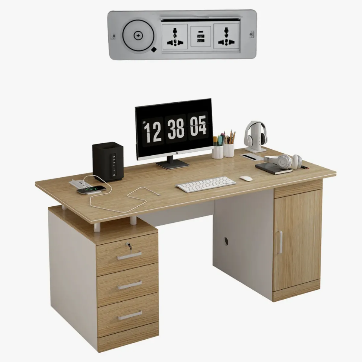 HOMER DESIGN - Escritorio 140cm Enchufe Cargador Inalambrico Integrado