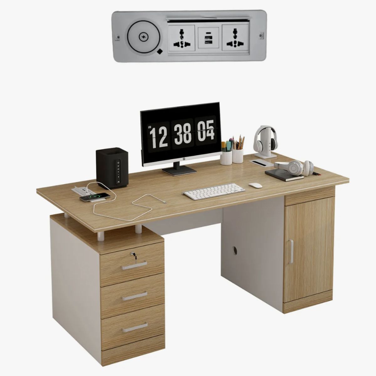 HOMER DESIGN - Escritorio 140cm Enchufe Cargador Inalambrico Integrado