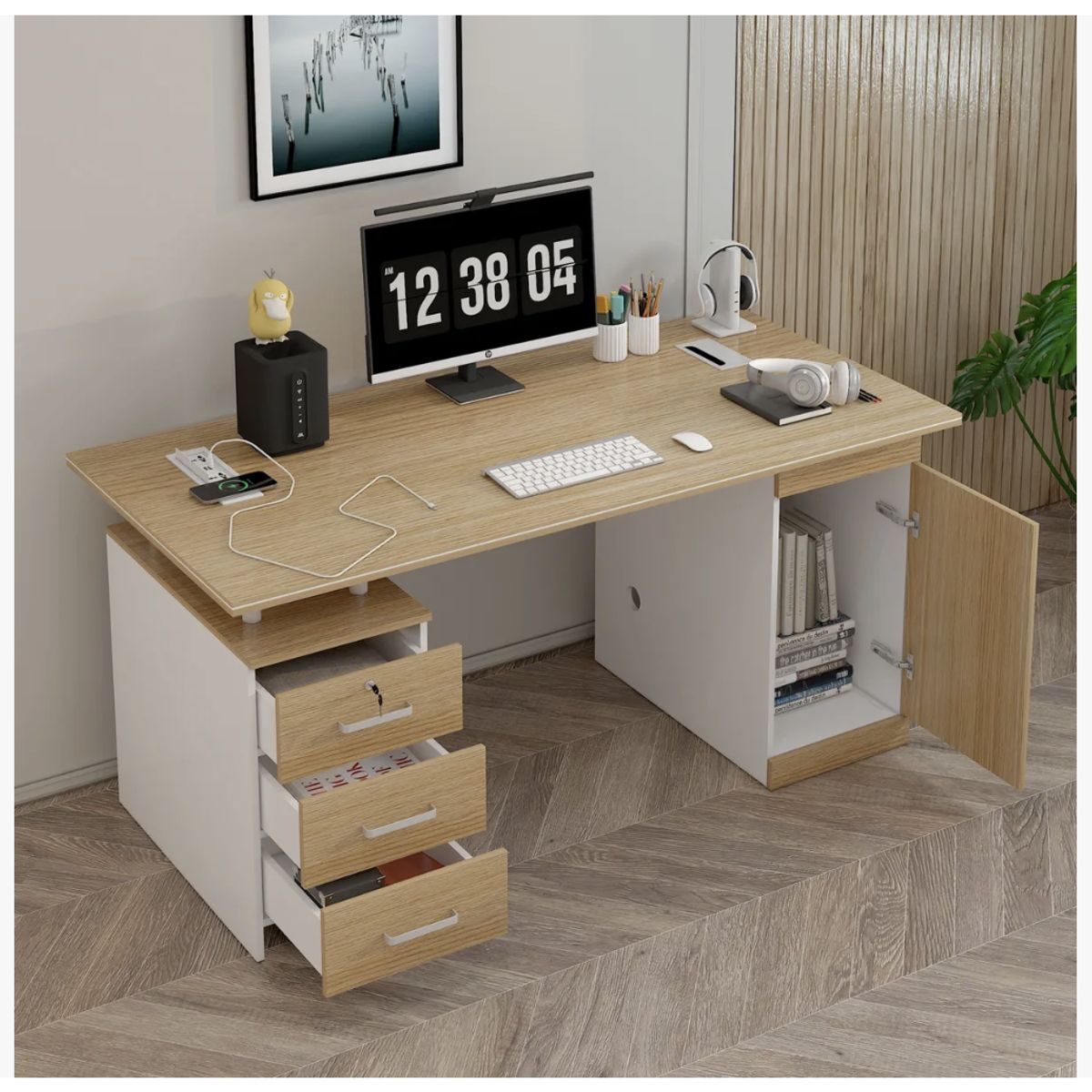 HOMER DESIGN - Escritorio 140cm Enchufe Cargador Inalambrico Integrado