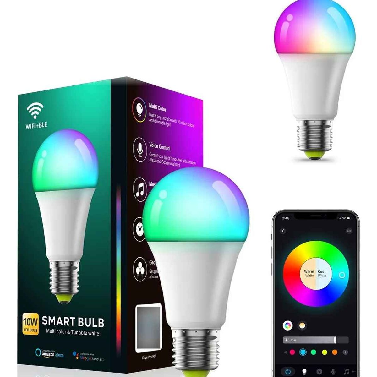 GENERICO - Pack x3 Ampolleta Inteligente Led Wifi Bluetooth App Rgb 9w