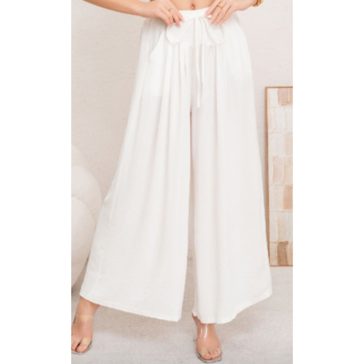 LIKE SHOP - Pantalon Palazzo Algodon Mujer Tipo Lino Casual Playero 3001