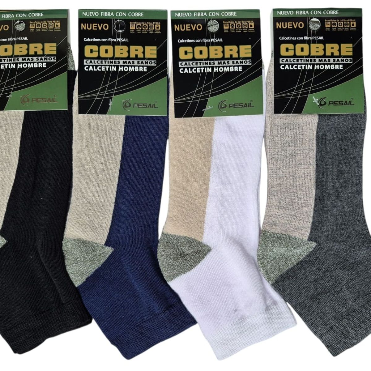 GARSIL - x6 Calcetas Media Caña - Tobilleras De Algodon Con Cobre Para Hombre