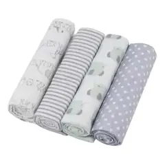 GENERICO - Set 4 Mantas Franela Tutos Bebe Pañales Tela Estampados Bebé
