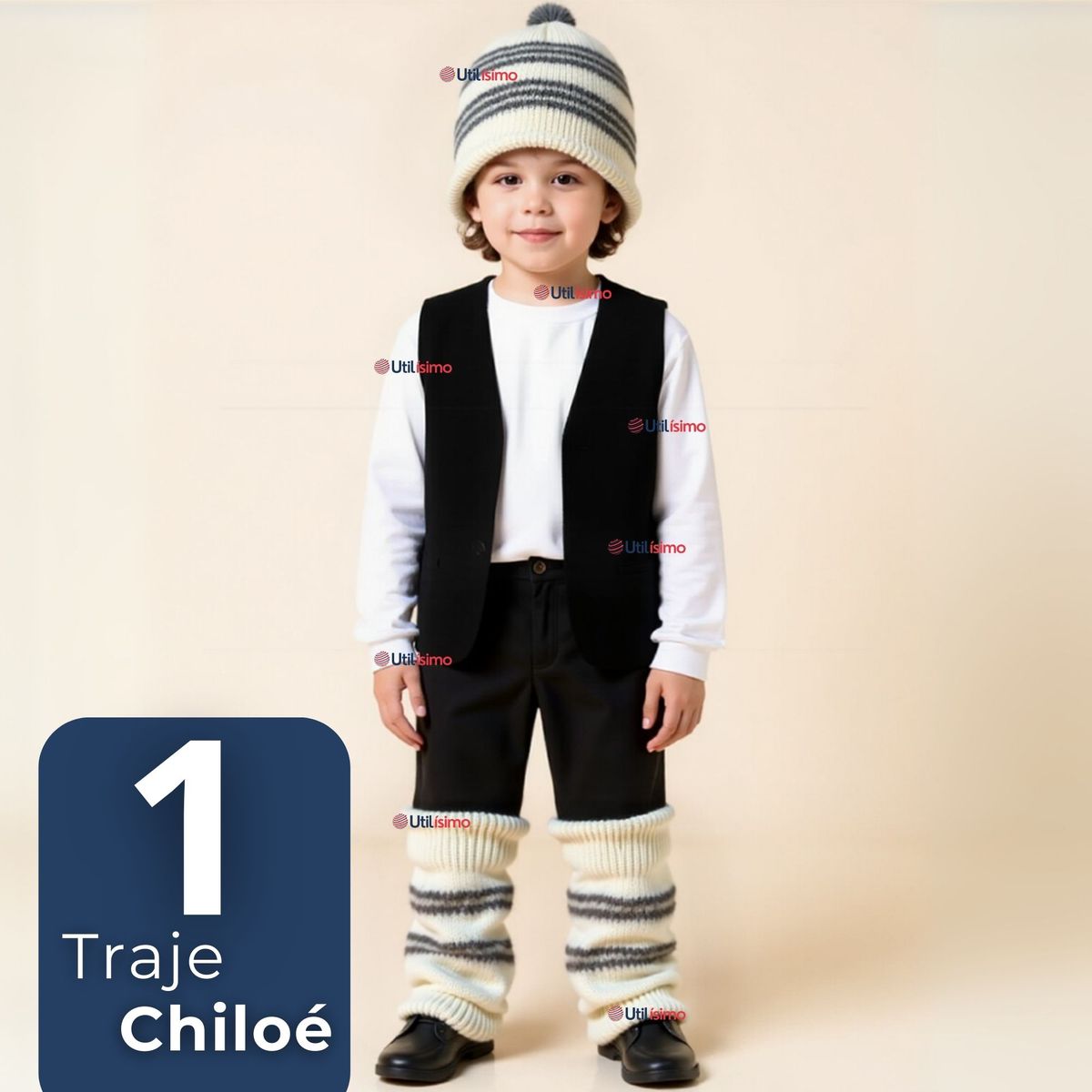 UTILISIMO - Traje Chilote Niño + Polera Fiestas Patrias Chile 4 a 6 años