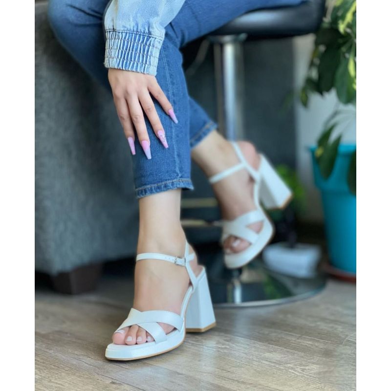 SNOOPY - Sandalias Blancas para  Mujer Taco Alto   M508