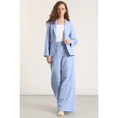 LIOLA - Pantalón palazzo lino mujer celeste