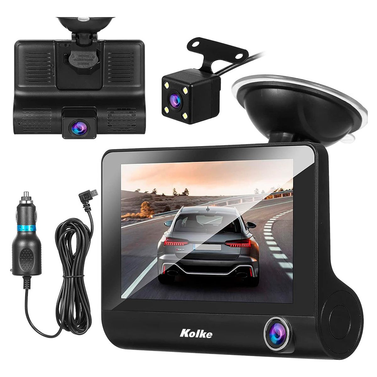 KOLKE - Triple Cámaras para Auto Kolke  Frontal Interior y Reversa